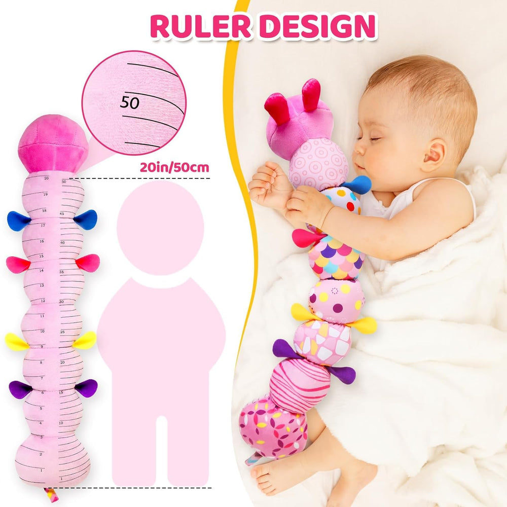 KMUYSL tummy time setup showing caterpillar encouraging head lifting and reaching