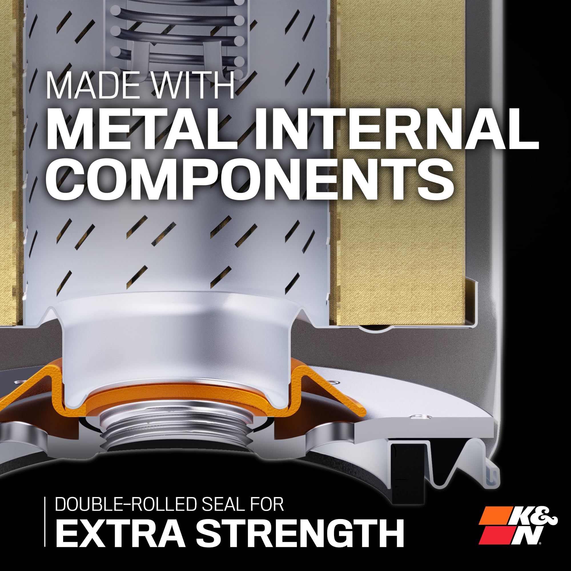 K&N heavy-duty canister detail illustrating durable construction and burst resistance