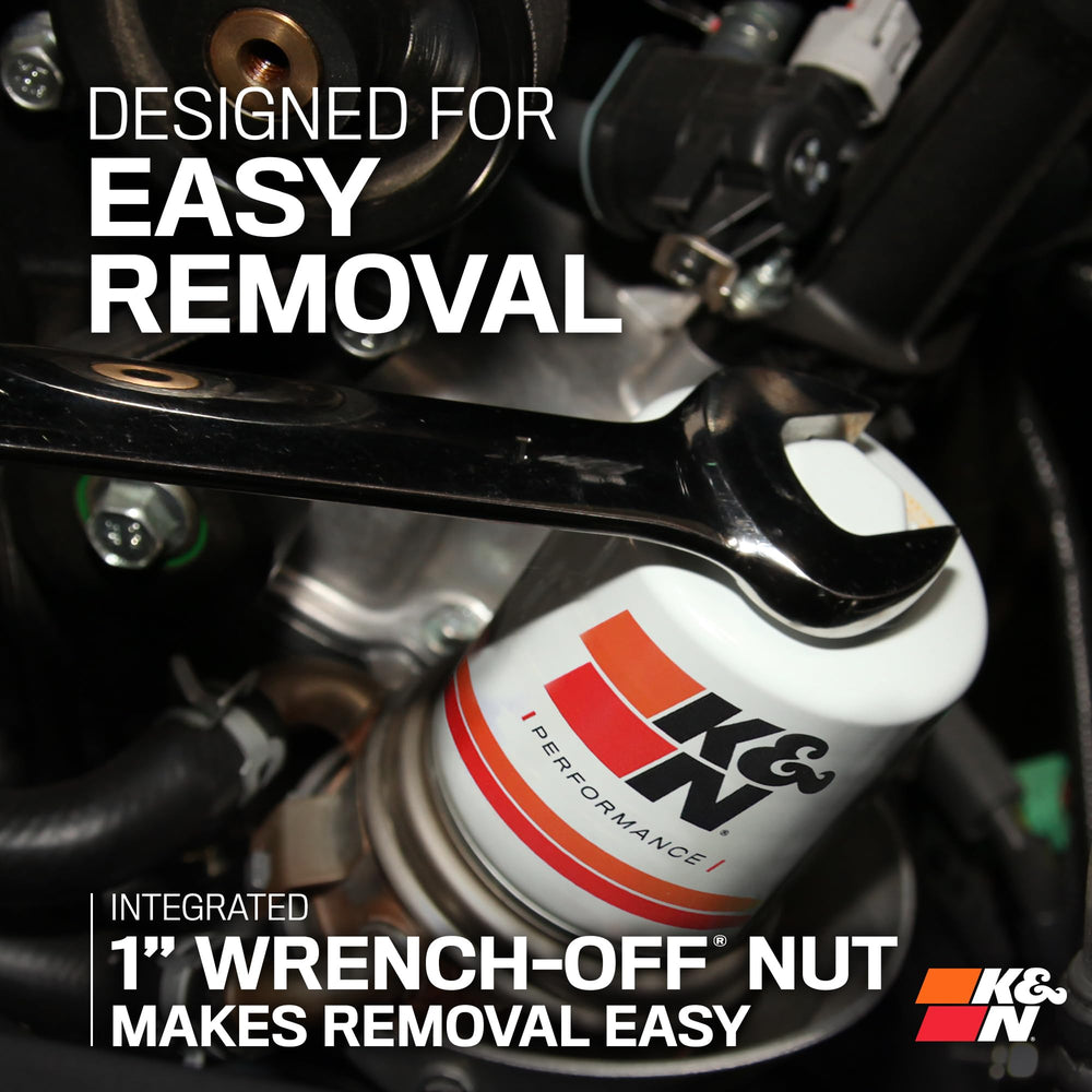 K&N wrench-off nut close-up for fast removal and convenient servicing
