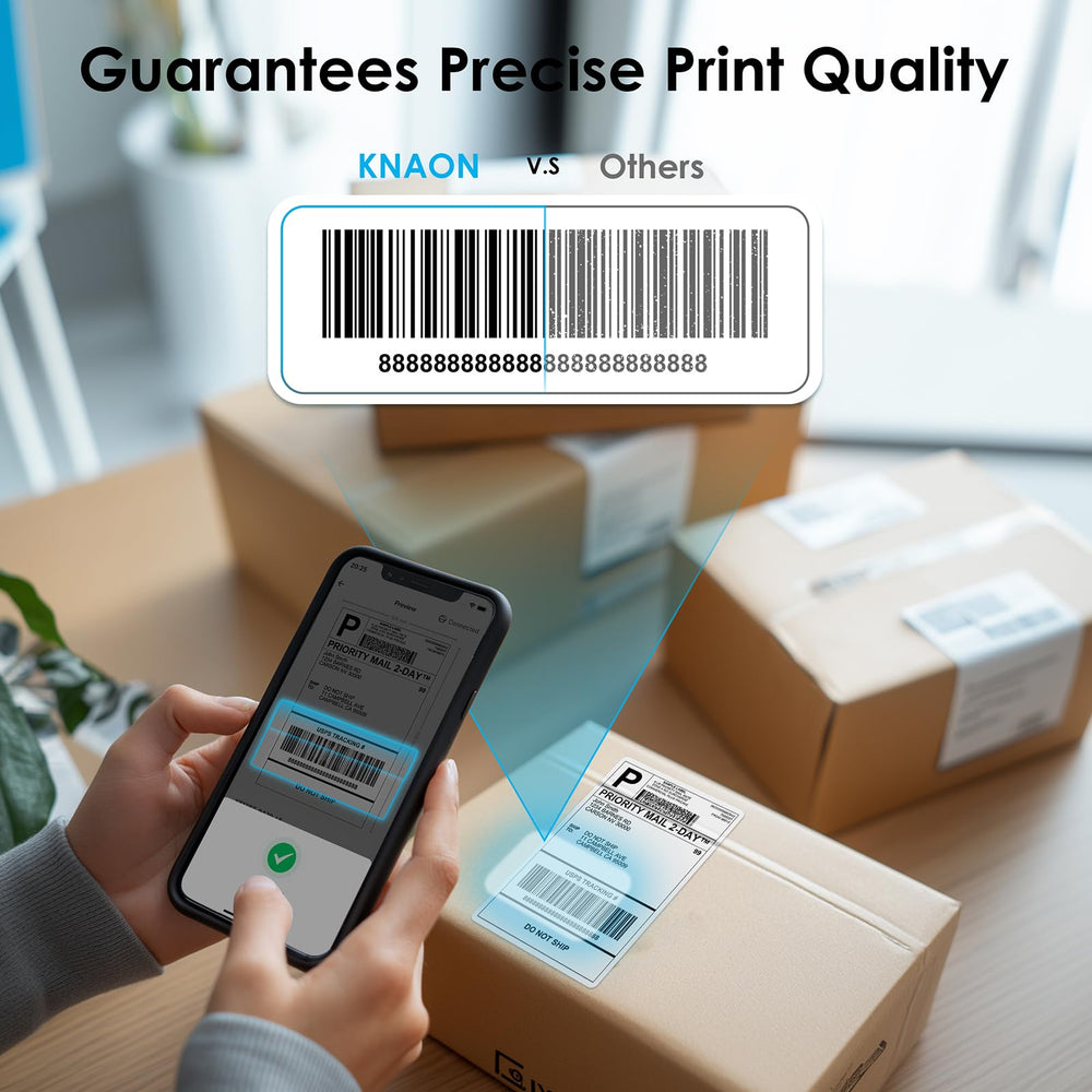 KNAON in use on packing table printing labels to speed order fulfillment