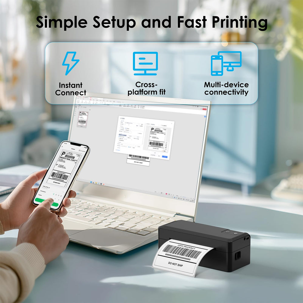 KNAON printed 4x6 shipping label demonstrating clear barcode and address readability