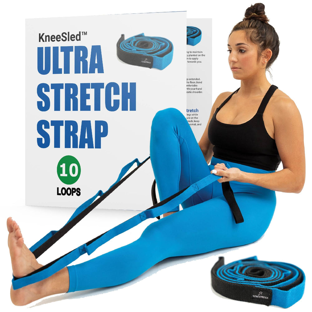 KNEE SLED front view of Ultra Stretch Strap showing 10-loop layout and portability benefit