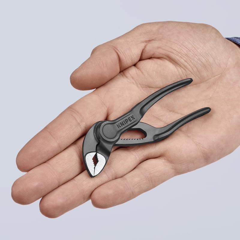 KNIPEX Cobra XS next to a full-size plier highlighting small 4-inch scale