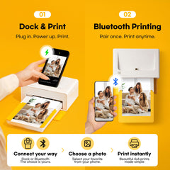 KODAK Dock Plus ejecting a 4x6 print illustrating quick output