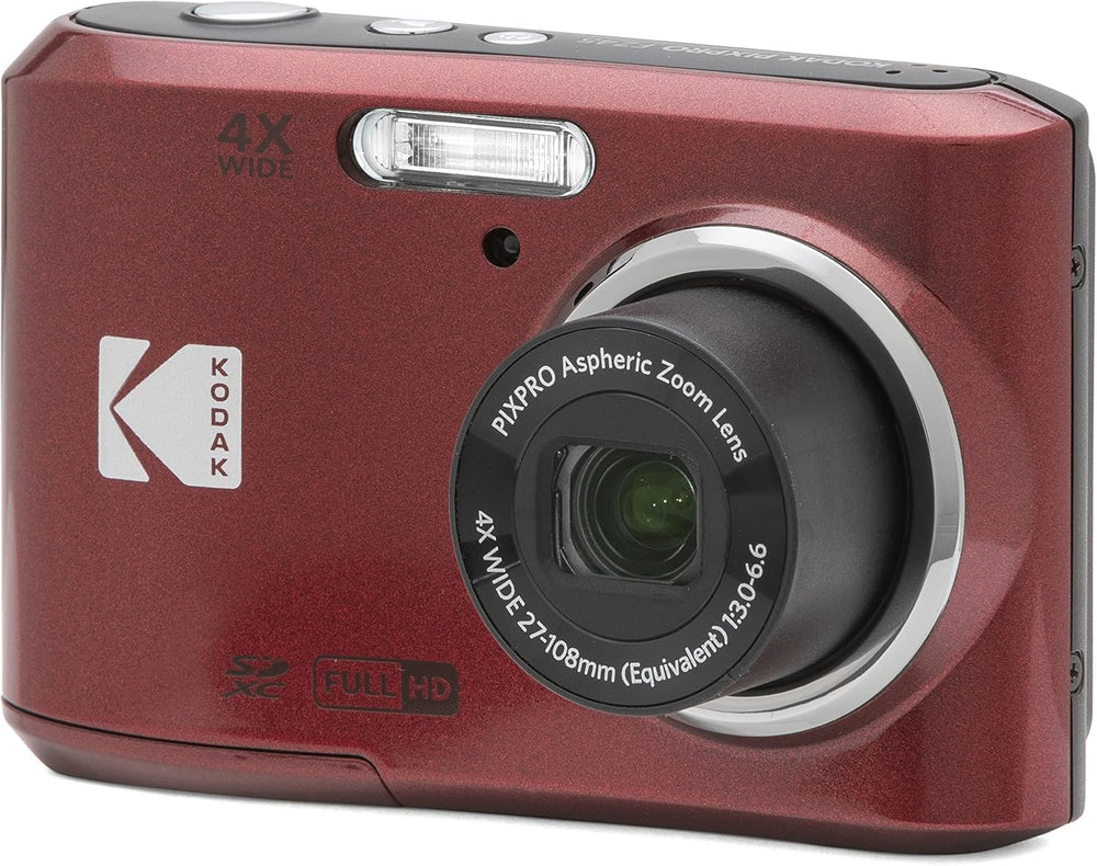 KODAK PIXPRO FZ45 front view showing compact red body and lens for easy carrying