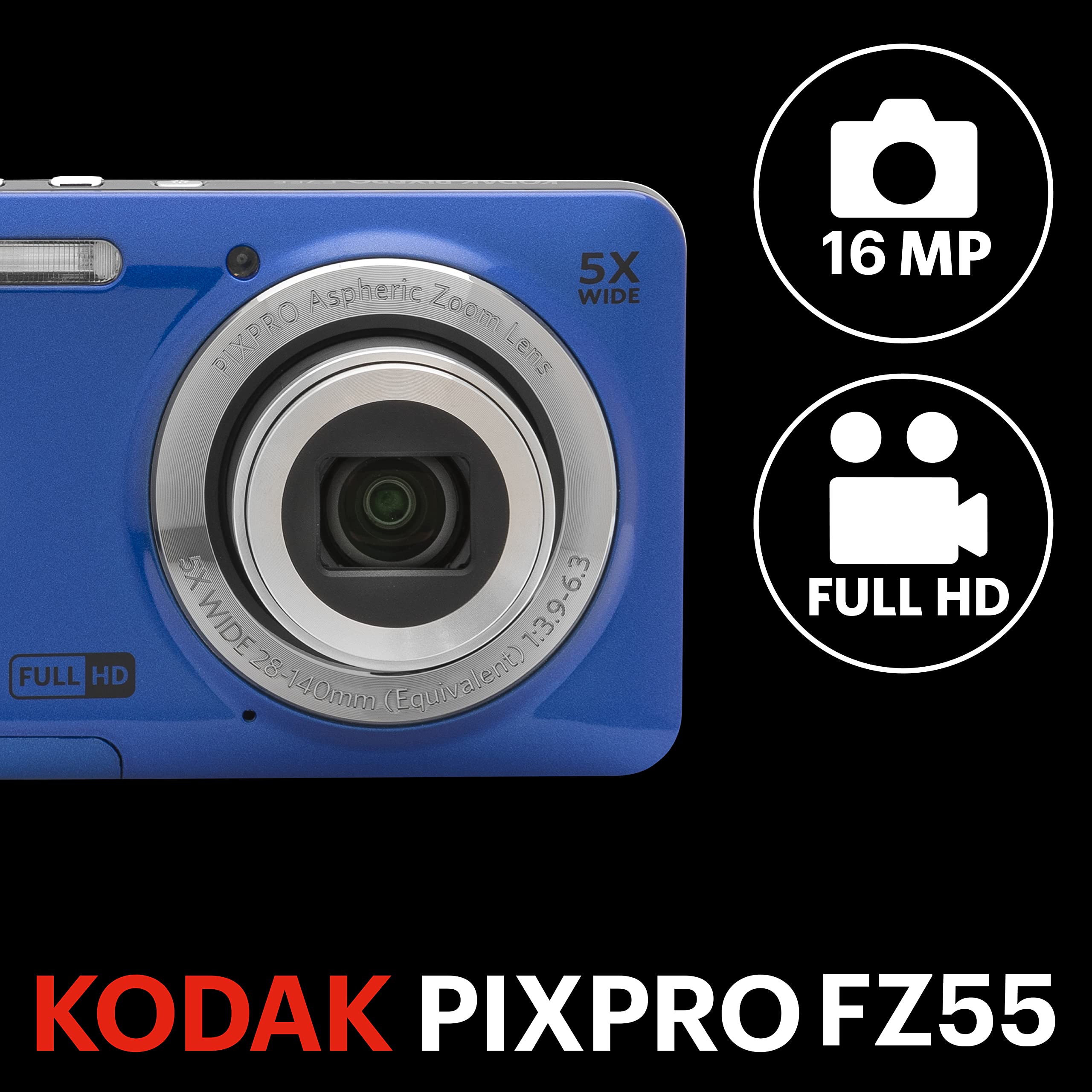 KODAK PIXPRO FZ55 lens close-up highlighting 5x optical zoom clarity