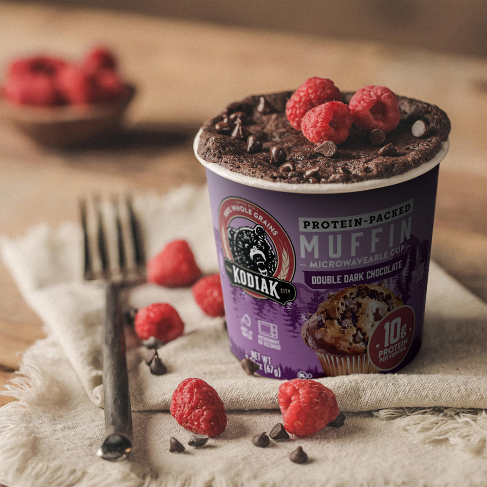 Kodiak Cakes muffin served on a breakfast table illustrating quick, nourishing snack