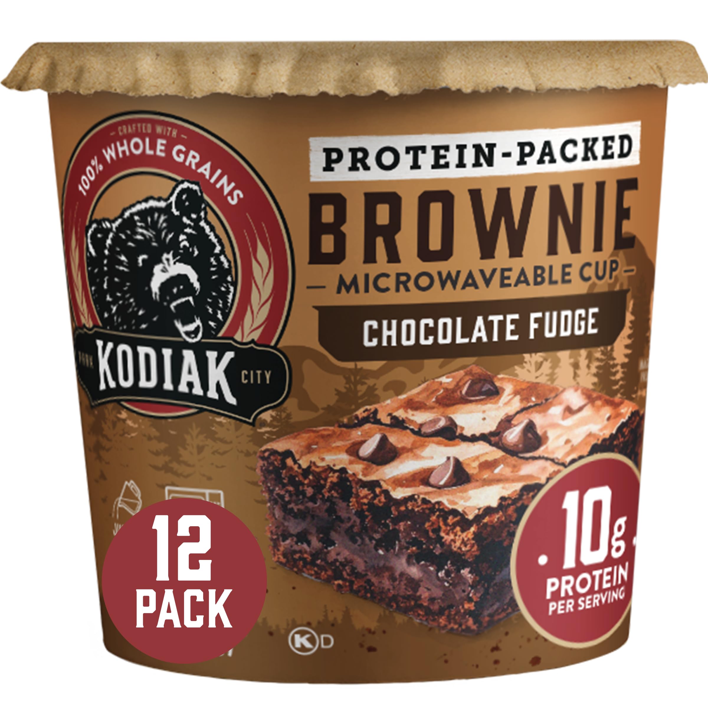 Kodiak Cakes front packaging showing one brownie cup and brand