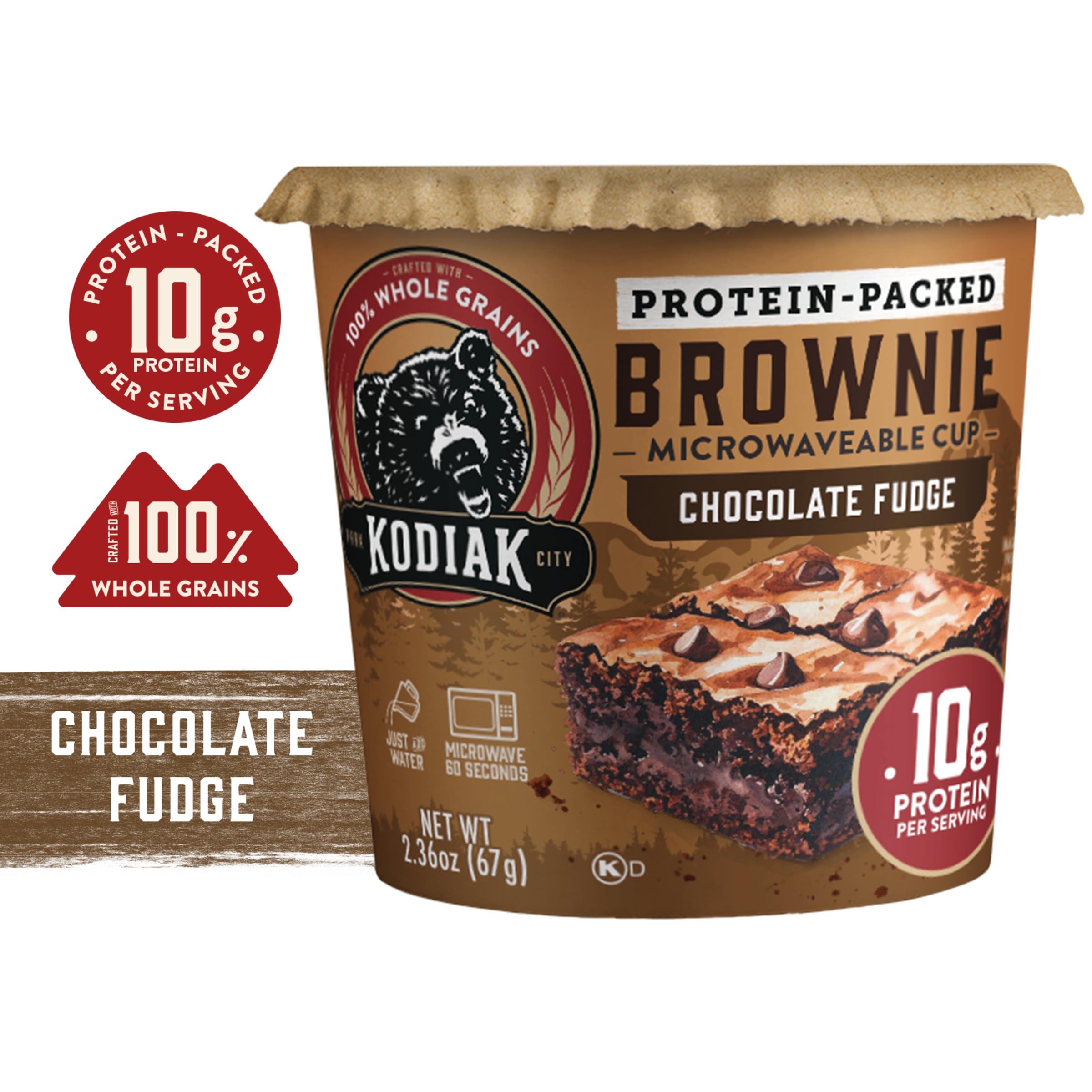 Kodiak Cakes brownie cup served with berries for added freshness
