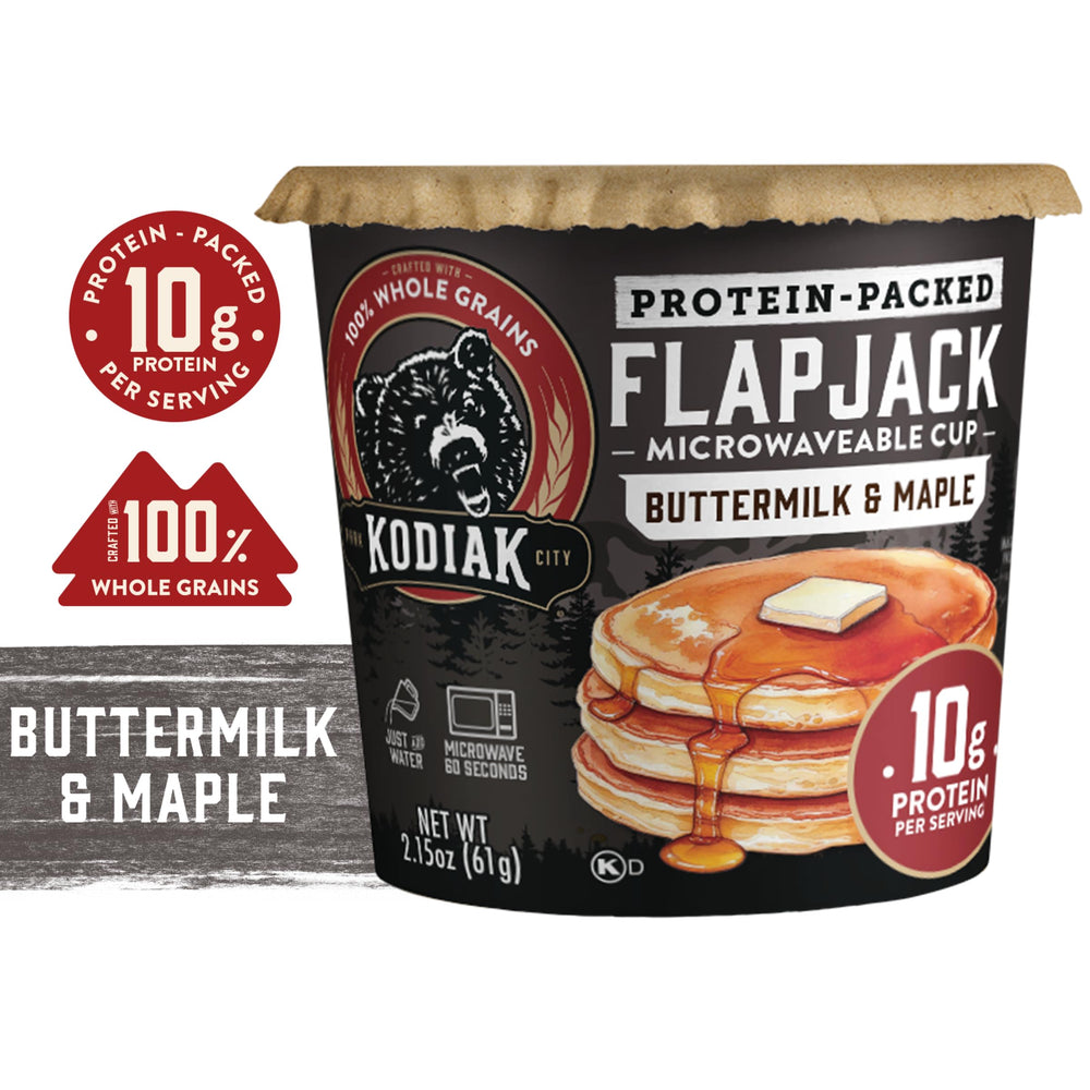 Kodiak Cakes finished flapjack with syrup demonstrating warm ready-to-eat benefit