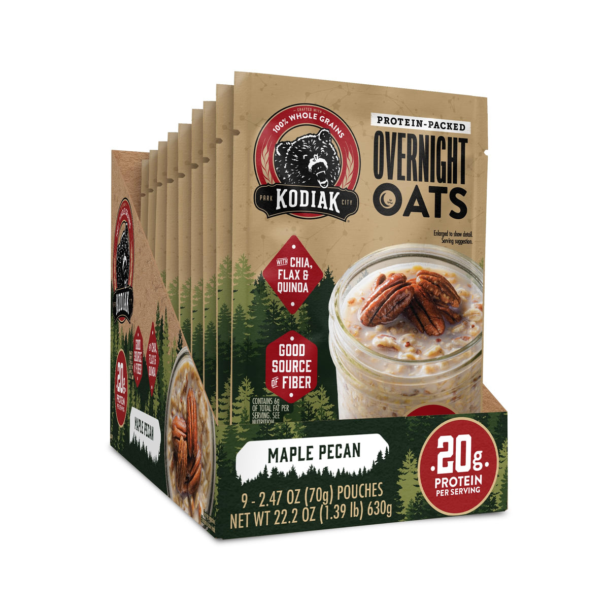 Kodiak Cakes front packaging showing box and maple pecan branding for easy selection