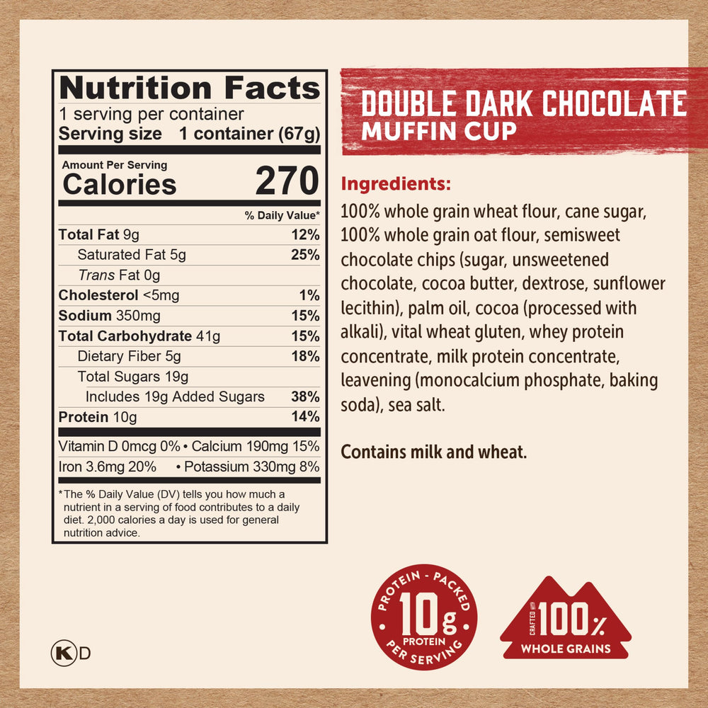 Kodiak Cakes opened muffin mix pouch showing texture and whole grain pieces