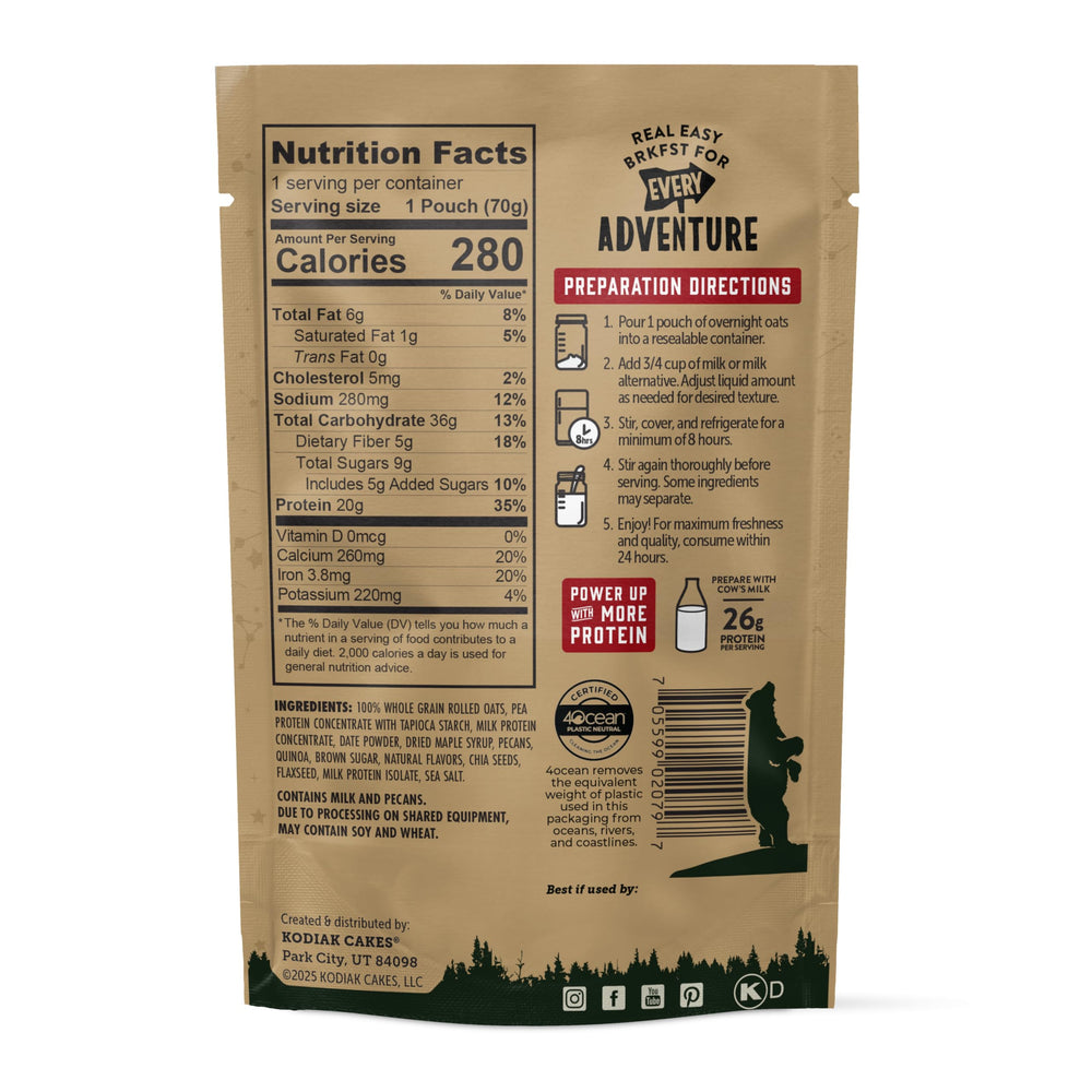 Kodiak Cakes single pouch opened with prepared oats ready to eat for quick convenience
