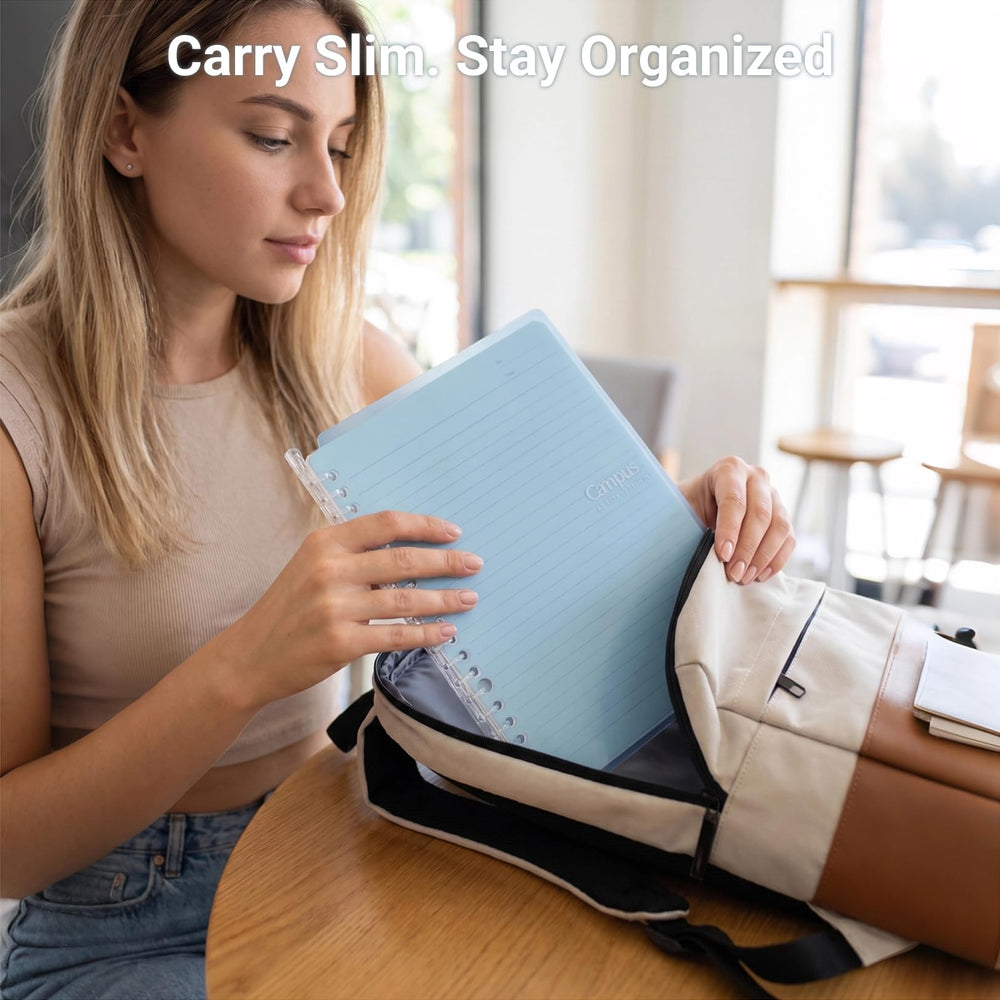 KOKUYO A5 binder held in hand demonstrating slim profile and portability