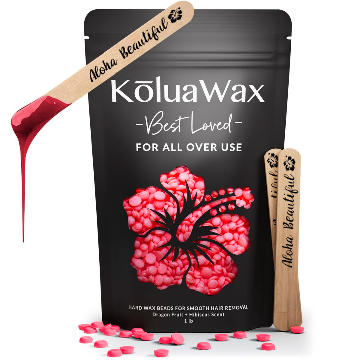 KoluaWax front packaging showing dragon fruit scent and 1lb size, highlights convenience