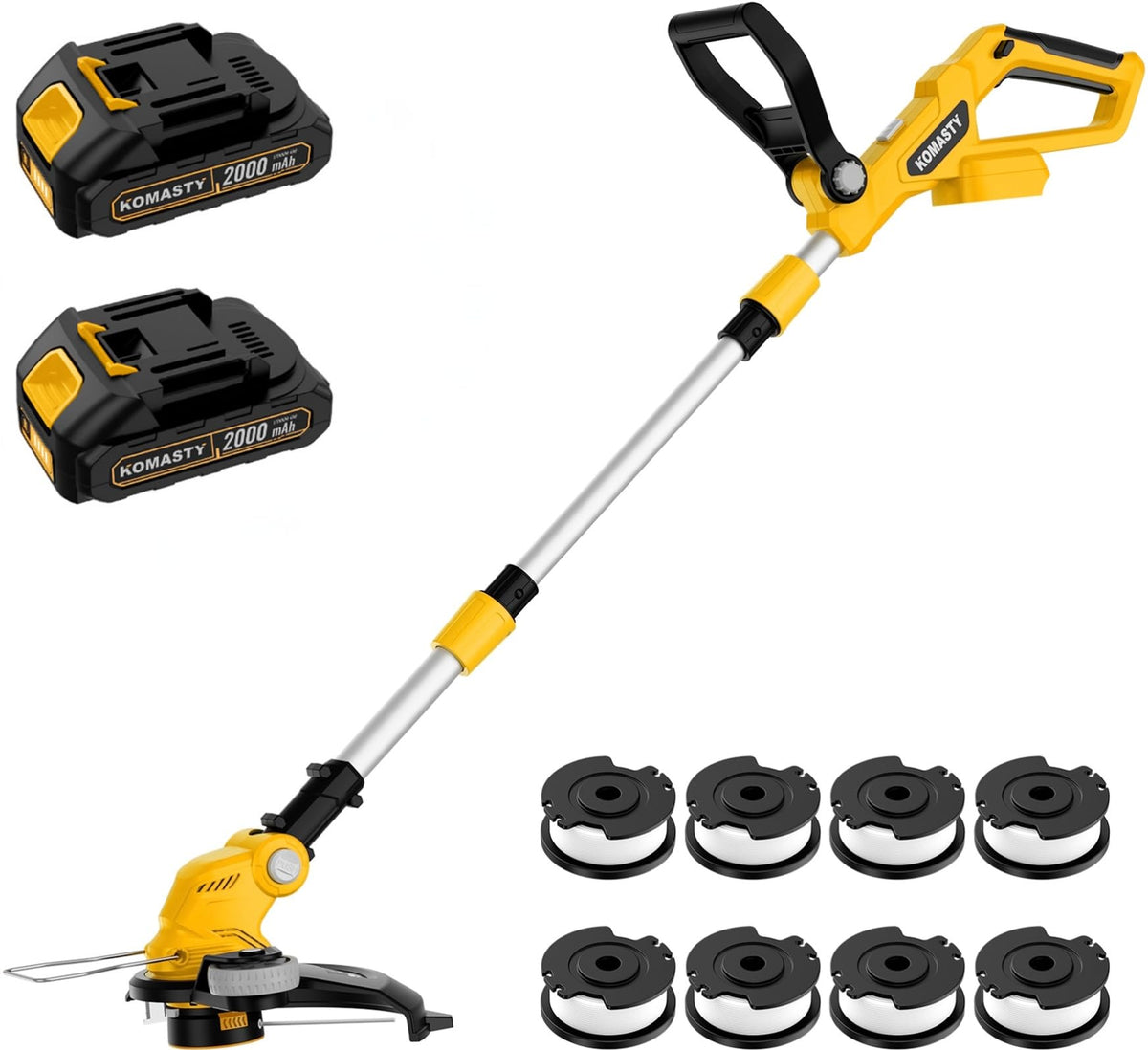 KOMASTY front view of assembled trimmer showing compact design and 12-inch cutter