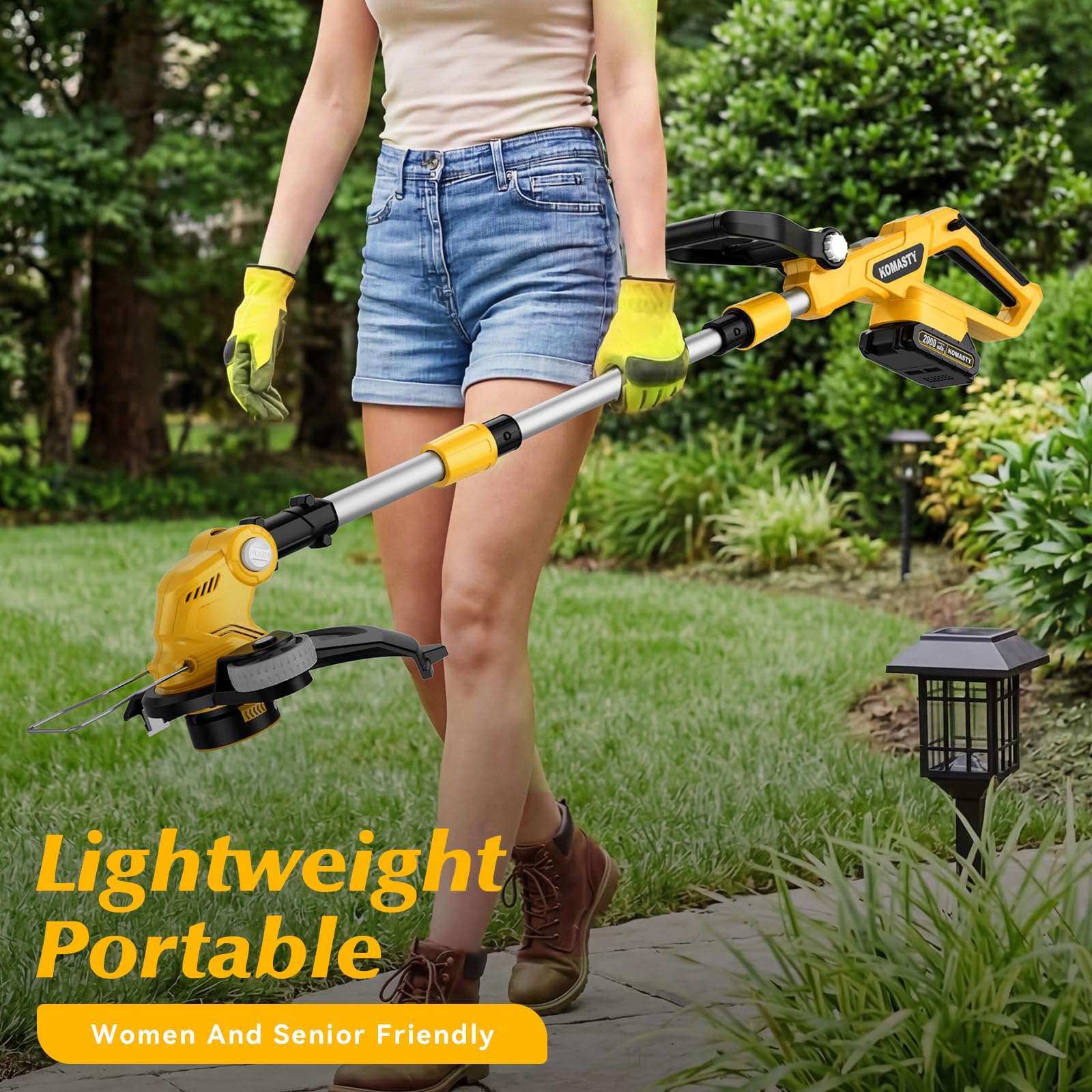 KOMASTY trimming a lawn edge showing easy maneuverability and clean cut