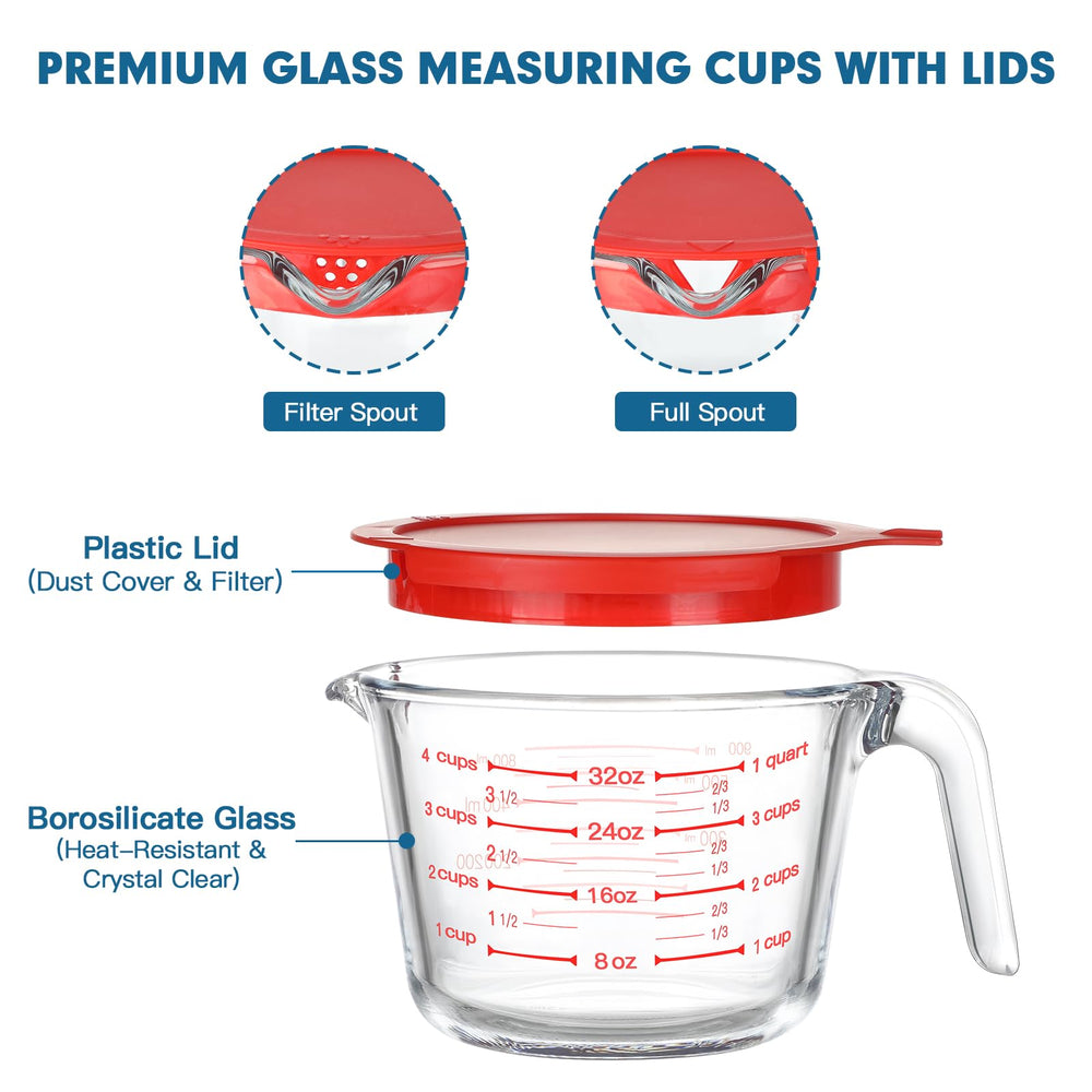KOMUEE close-up of clear measurement markings and pour spout for accurate pouring