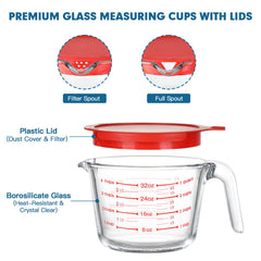 KOMUEE close-up of clear measurement markings and pour spout for accurate pouring