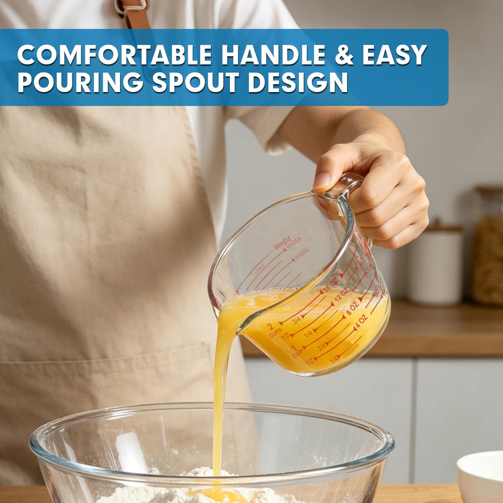 KOMUEE measuring cups stacked with lids for compact, organized storage benefit