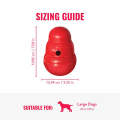 KONG Wobbler unscrewed to fill with kibble for convenience benefit