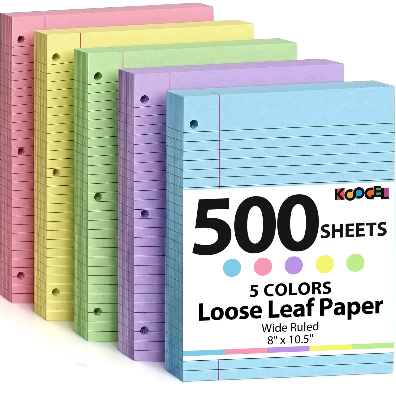 Koogel front pack showing 500 sheets and color breakdown for easy restocking