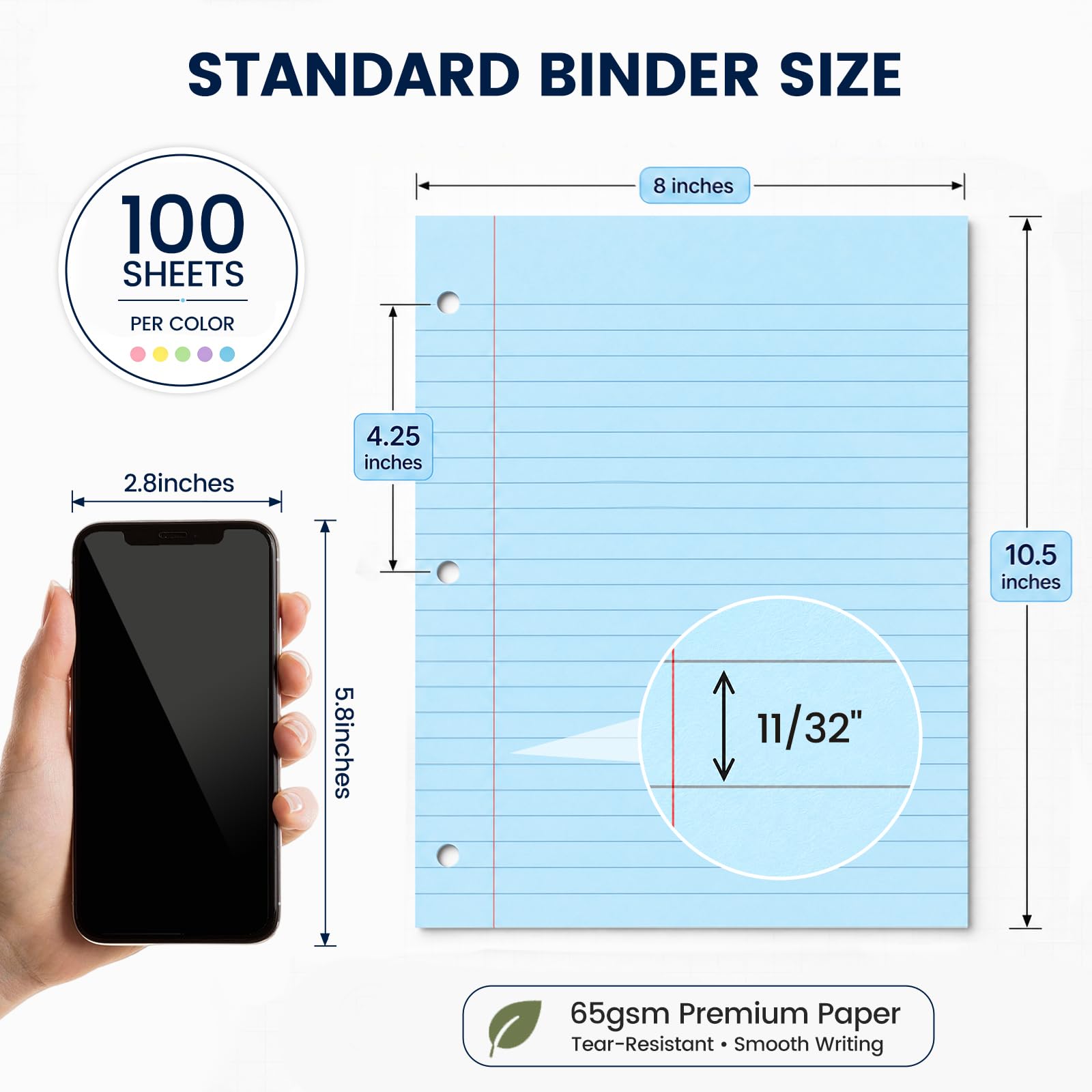 Koogel sheet next to ruler showing 8 by 10.5 inch size for correct binder fit