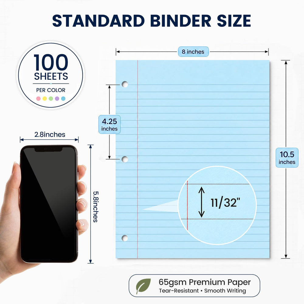 Koogel sheet next to ruler showing 8 by 10.5 inch size for correct binder fit