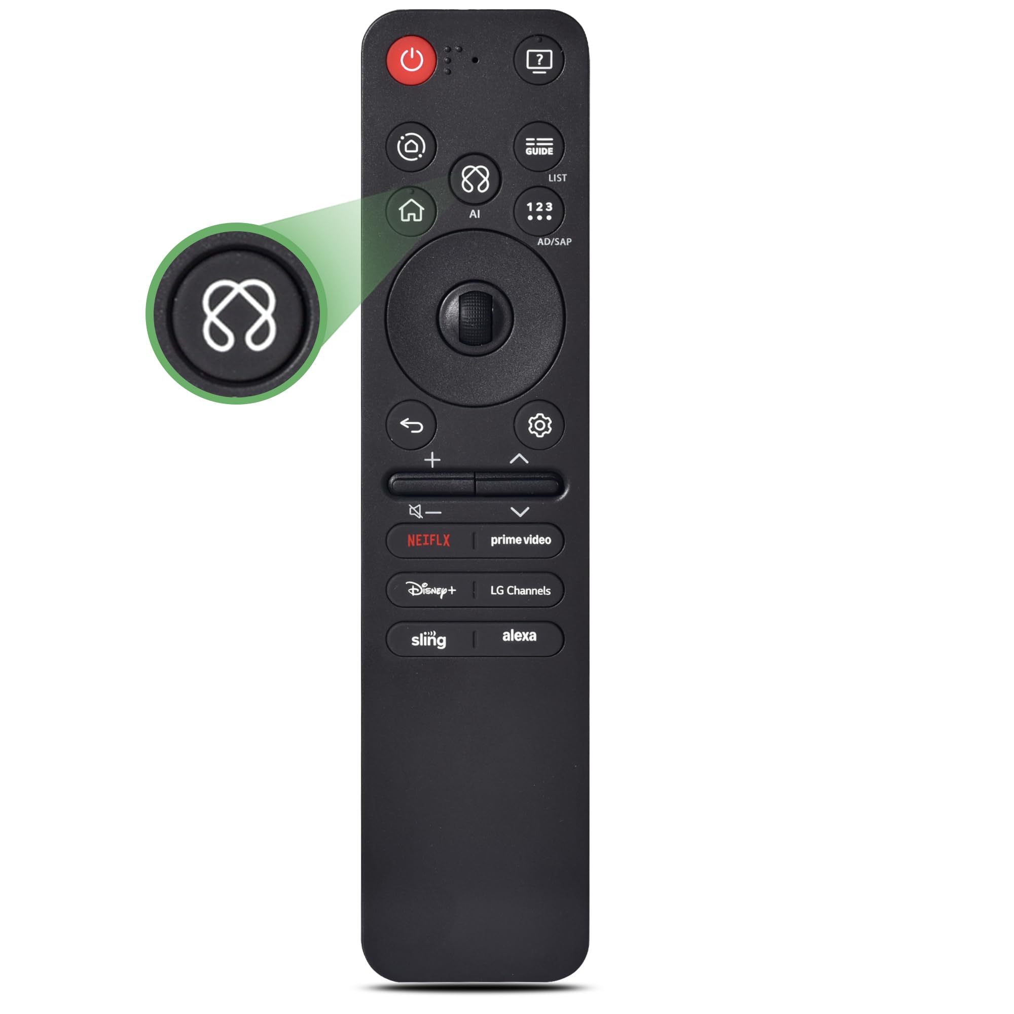 KOOMOER magic remote front view showing full button layout for easy navigation