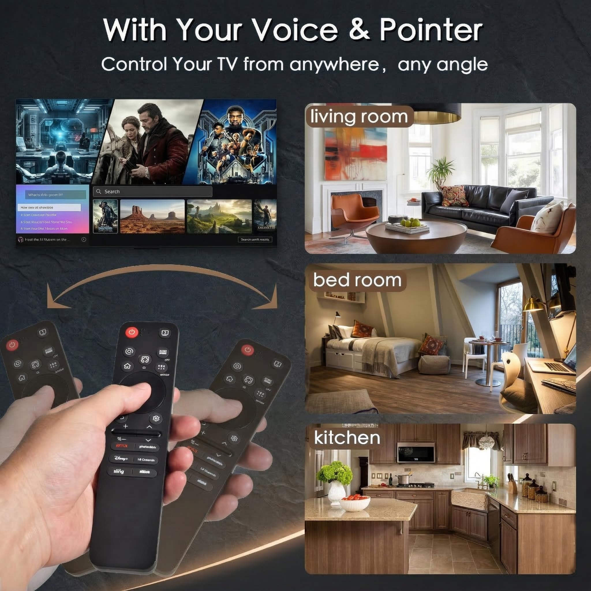 KOOMOER remote held in hand to show scale and comfortable ergonomic benefit