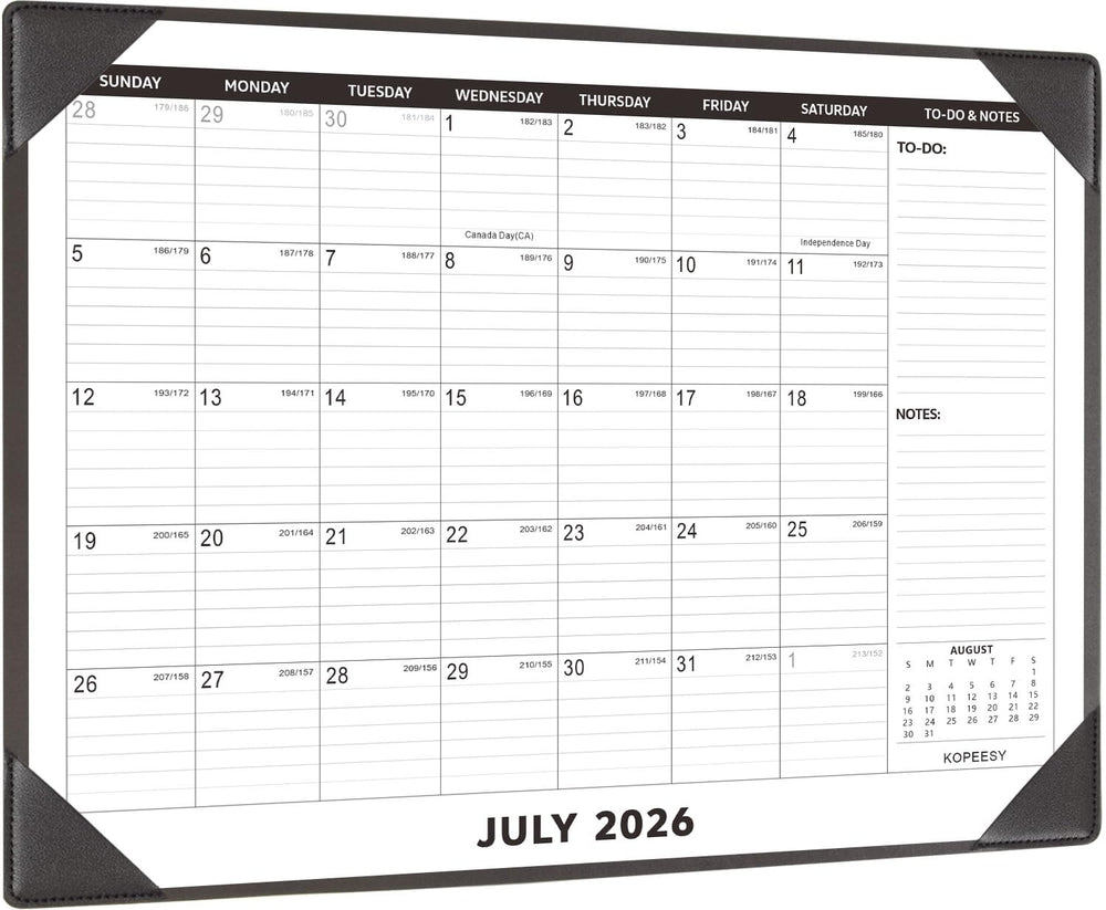 KOPEESY front view of 22x17 desk calendar showing monthly layout and visibility benefit