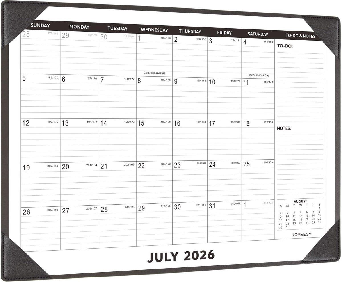 KOPEESY front view of 22x17 desk calendar showing monthly layout and visibility benefit
