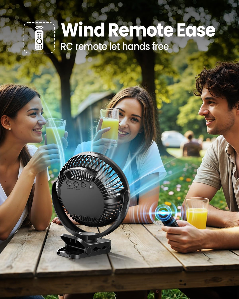 Korbot fan rotated to show 360-degree airflow direction control