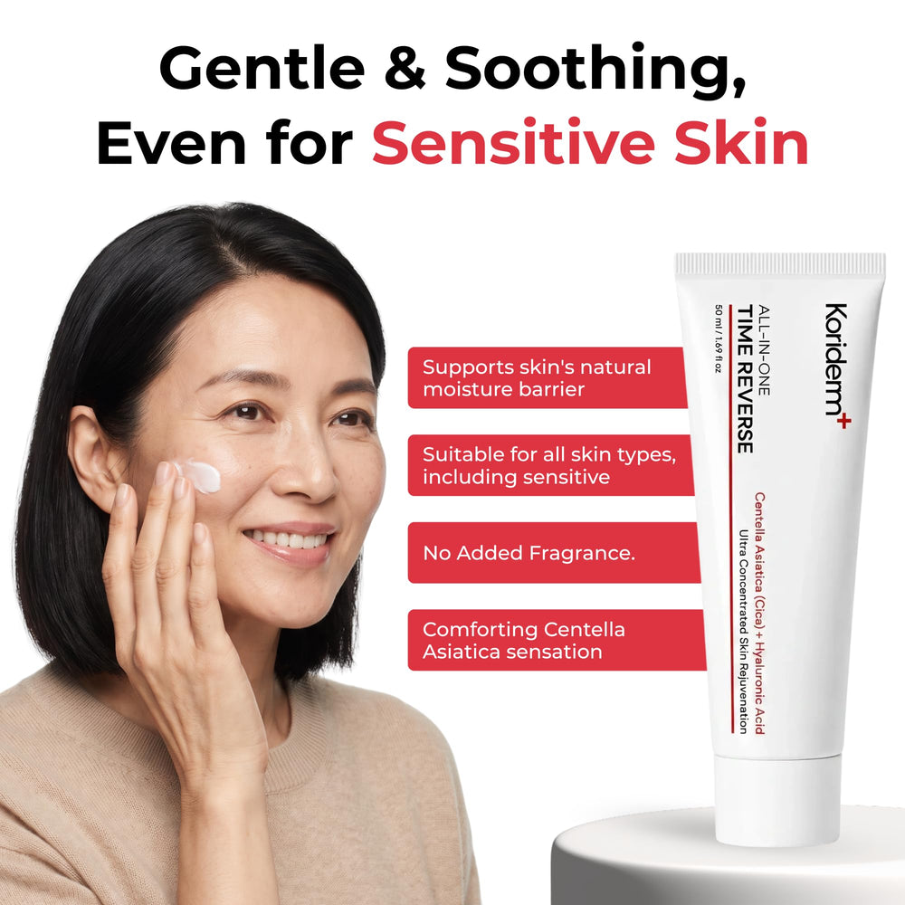 Hand applying Koriderm cream showing smooth spreadability and quick absorption benefit