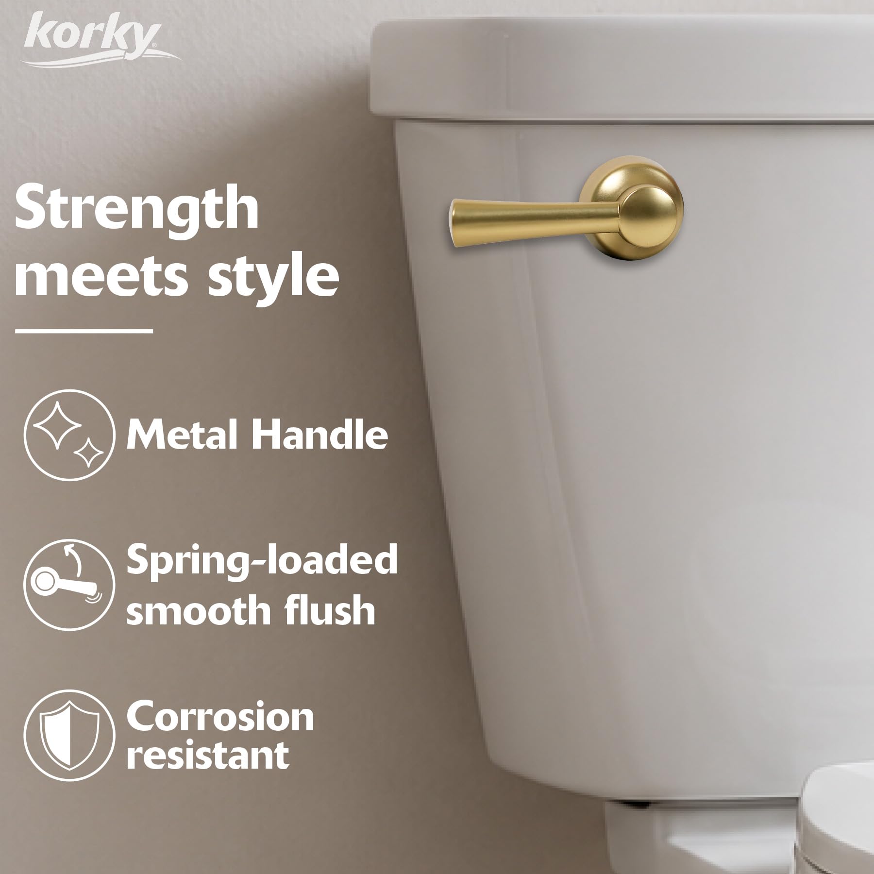 Korky detailed view of metal tank arm showing reinforced stress points