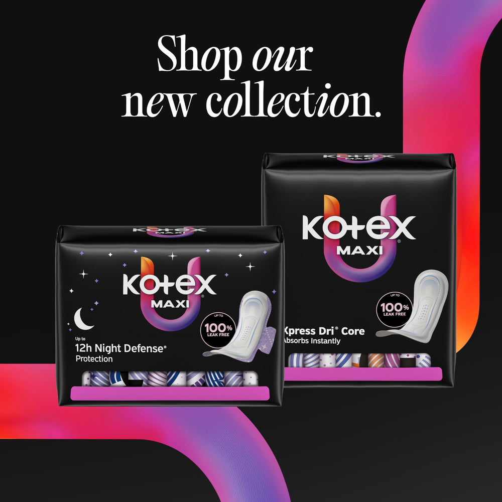 Kotex three packs stacked to show 84-count bulk convenience