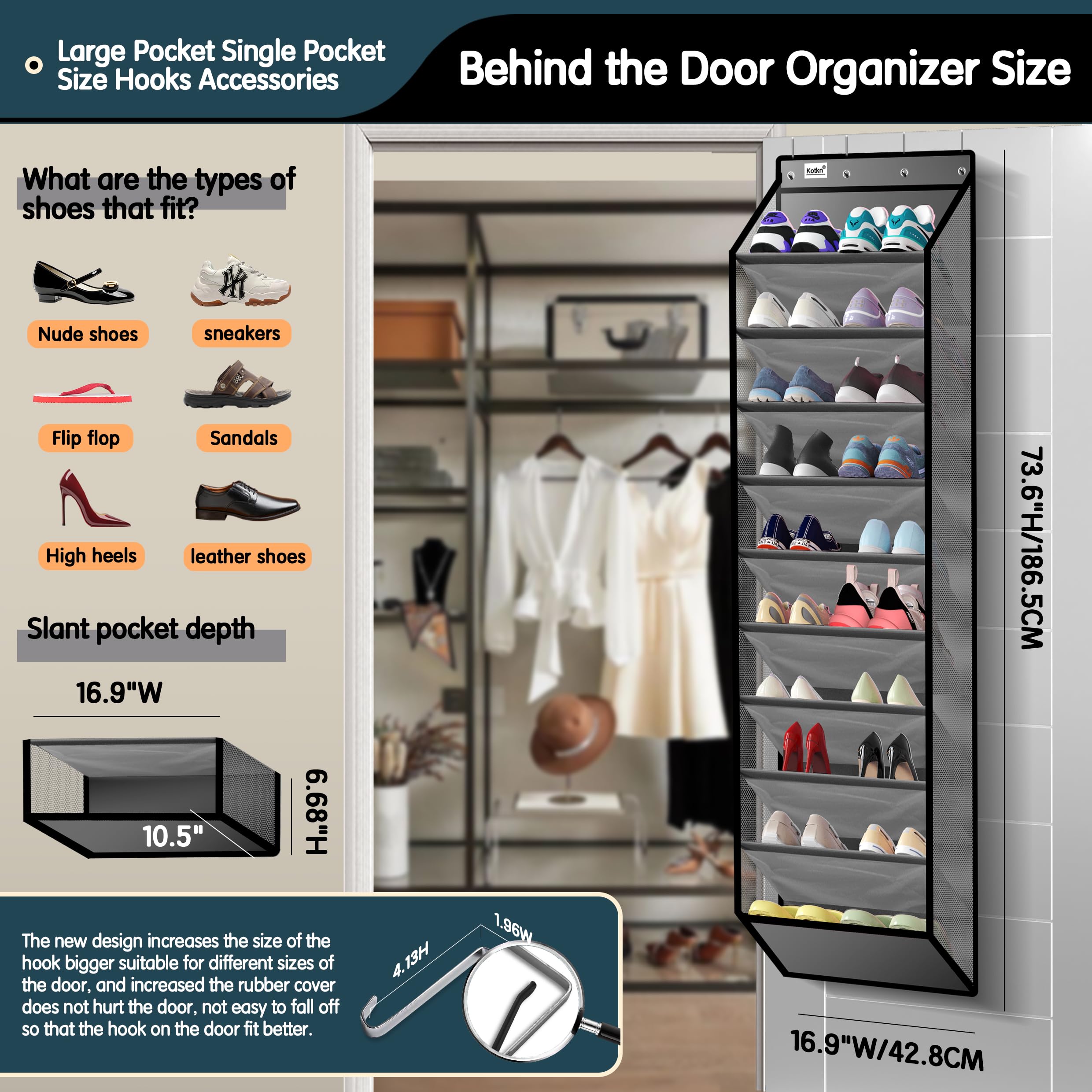 Kotkn close-up of deep slanted pocket showing easy access and organized shoes