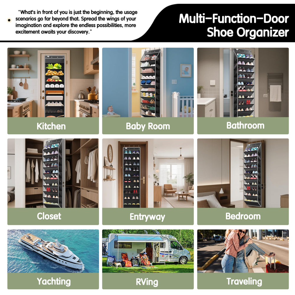 Kotkn lifestyle bedroom setup showing door-mounted organizer freeing closet floor