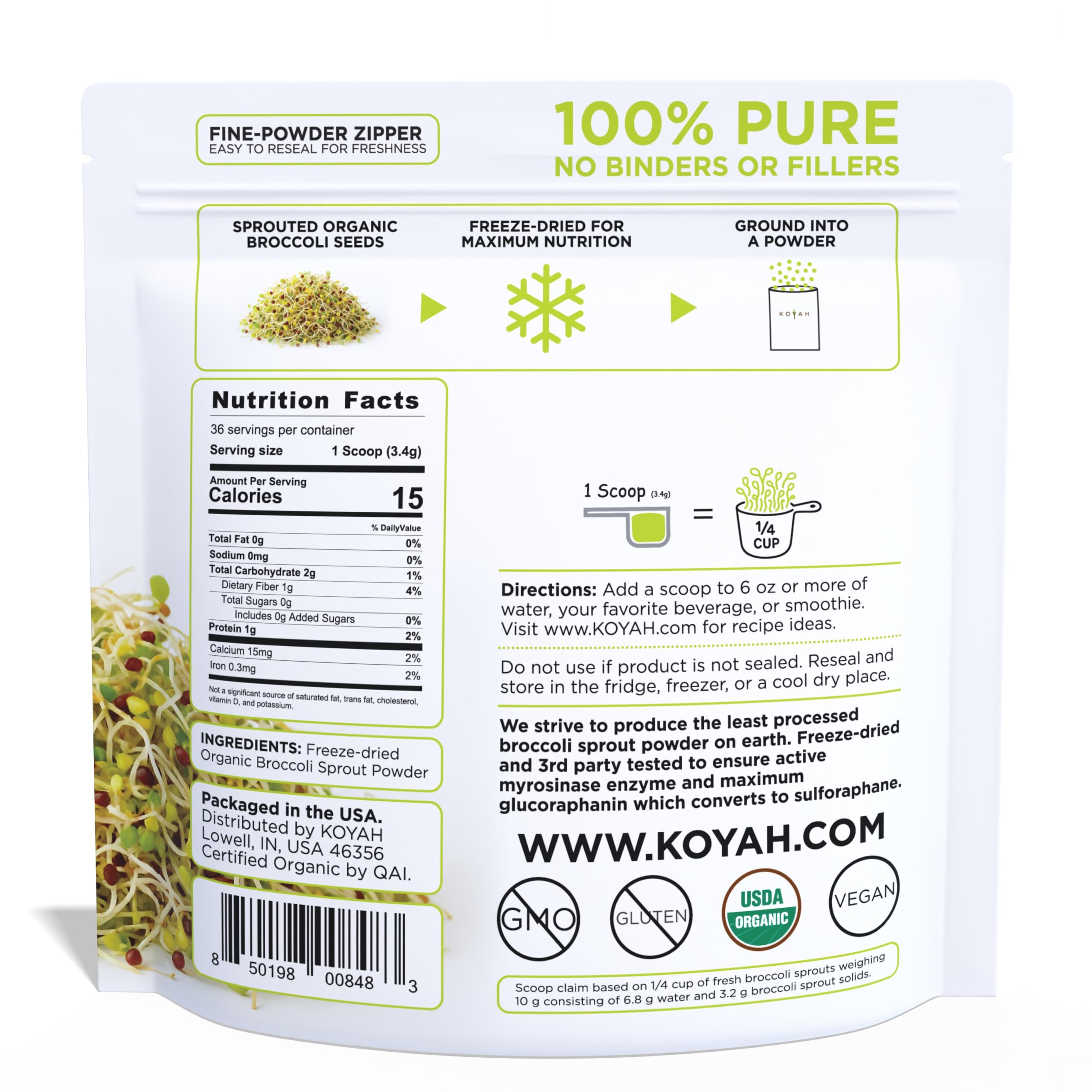 KOYAH close-up of powder texture highlighting fresh-like sprout preservation