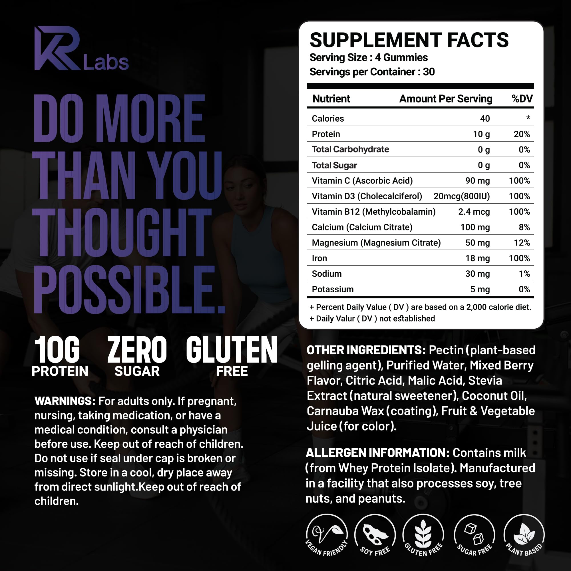 KR Labs close-up gummy texture showing soft chew and pleasant mixed berry flavor