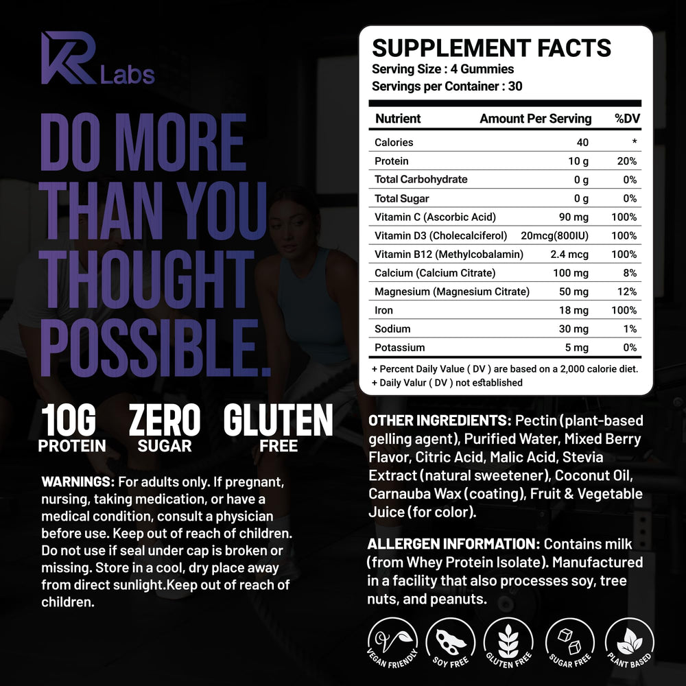 KR Labs close-up gummy texture showing soft chew and pleasant mixed berry flavor