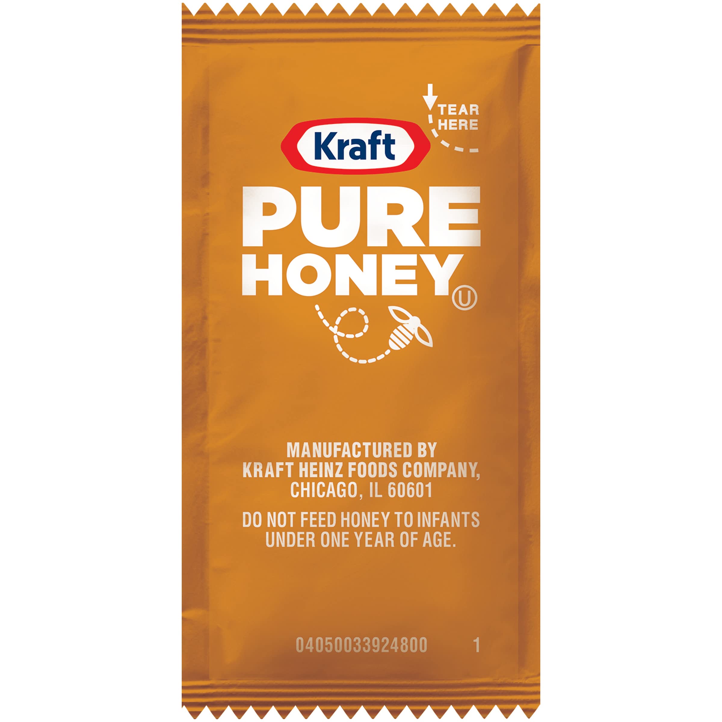 Kraft front packaging of single-serve honey packets showing brand and convenience