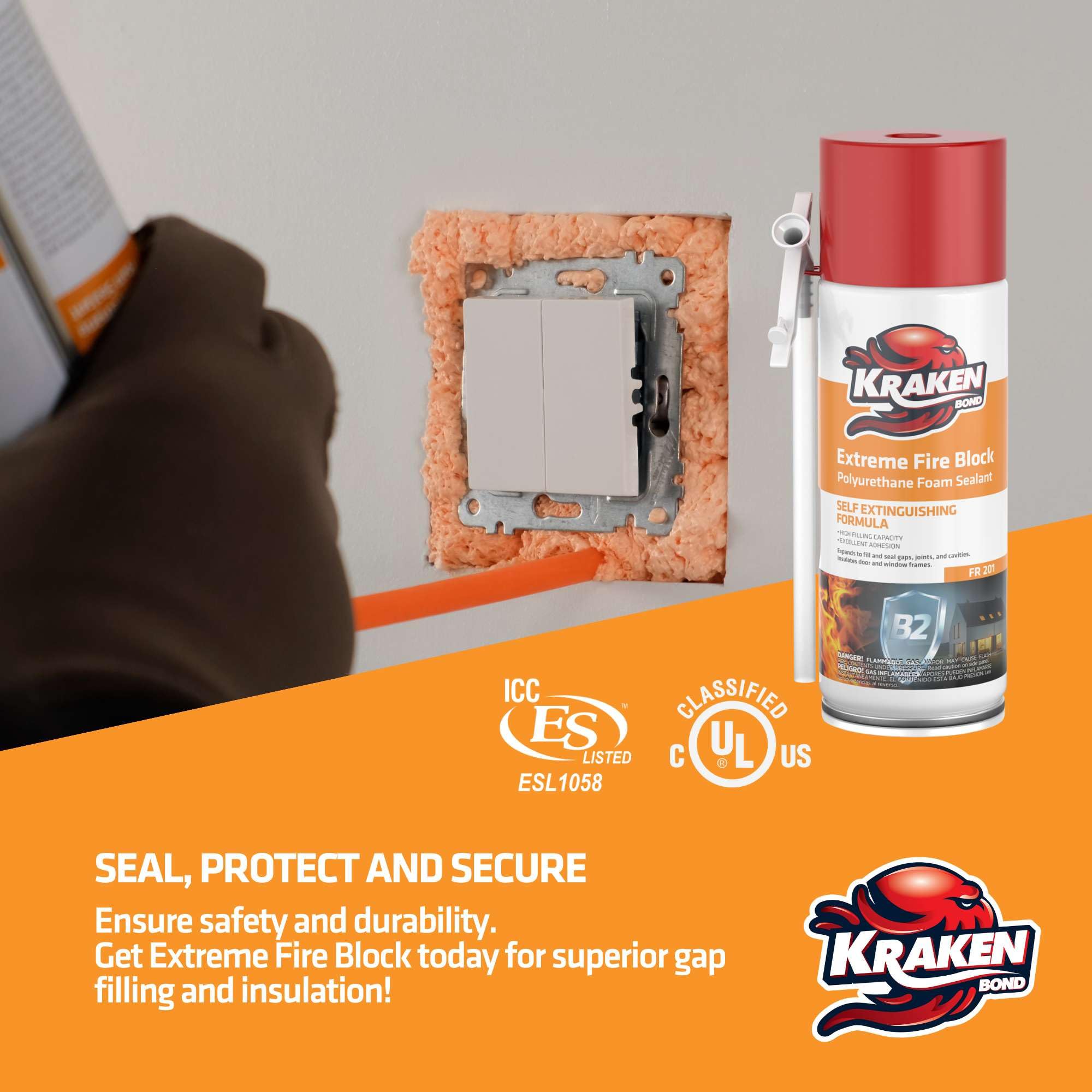 KRAKEN BOND label and certifications close-up showing UL and ASTM compliance assurance