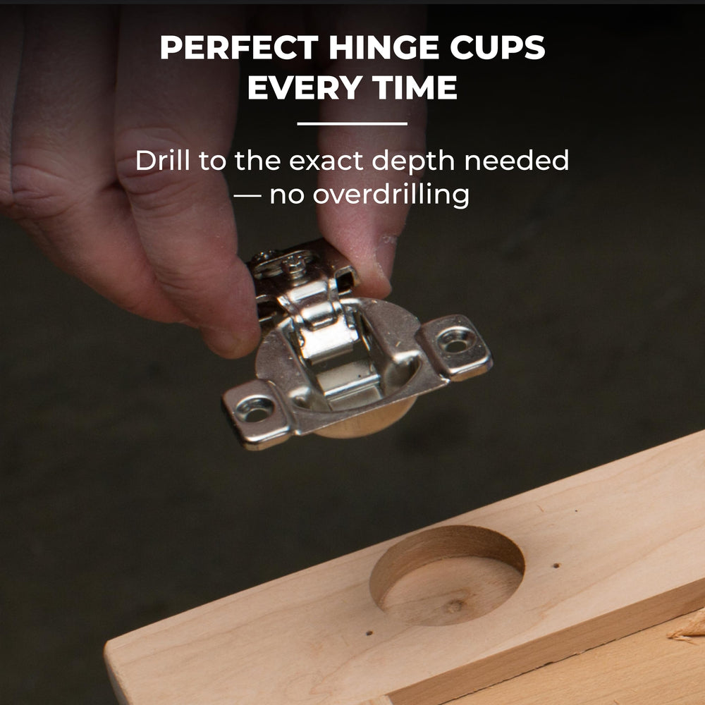 Kreg hinge jig depth stop collar view to control hole depth for consistent fit