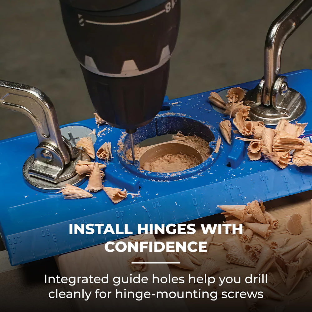 Kreg hinge jig lifestyle workbench scene highlighting efficient production workflow