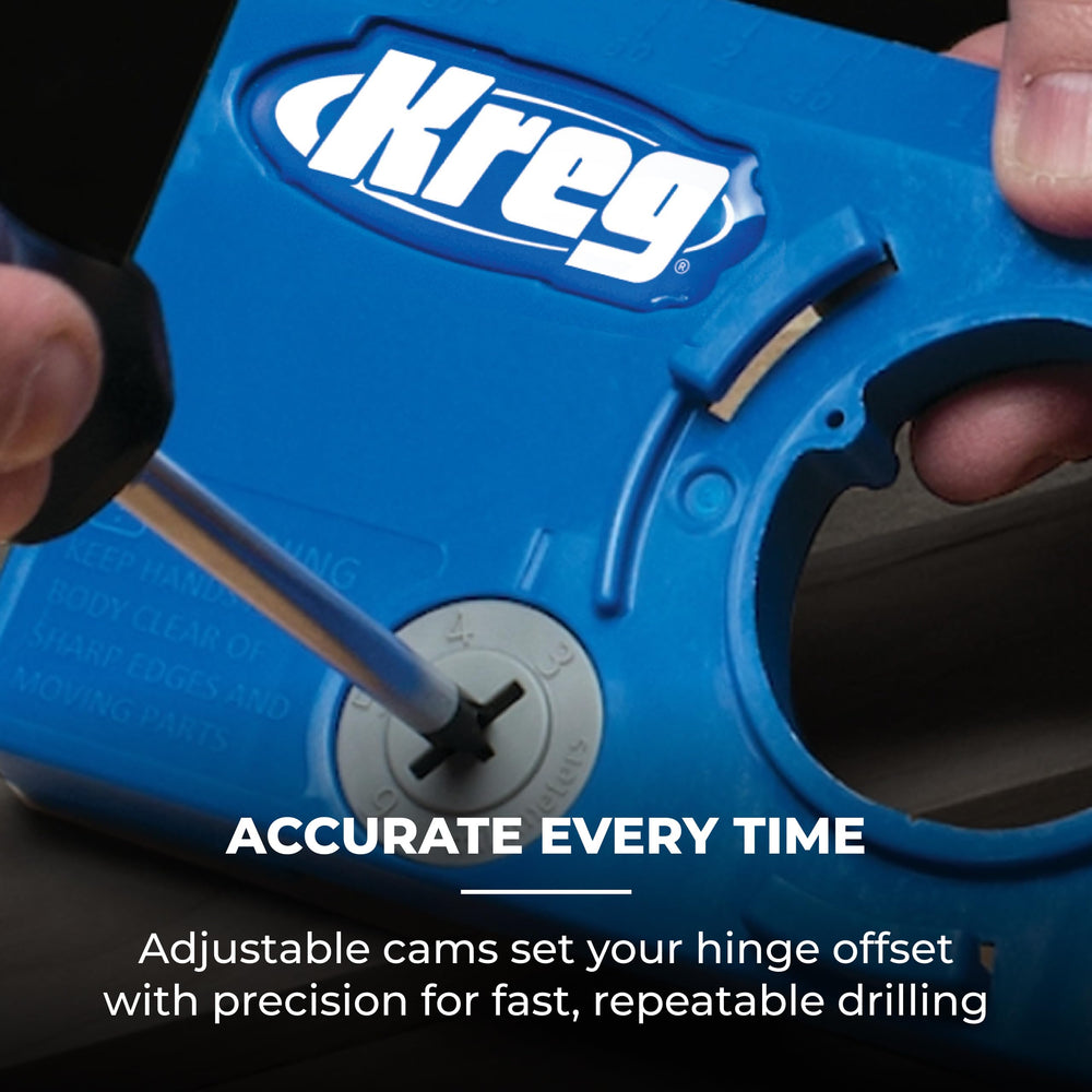 Kreg jig drilling in progress with hand drill showing on-site portability benefit