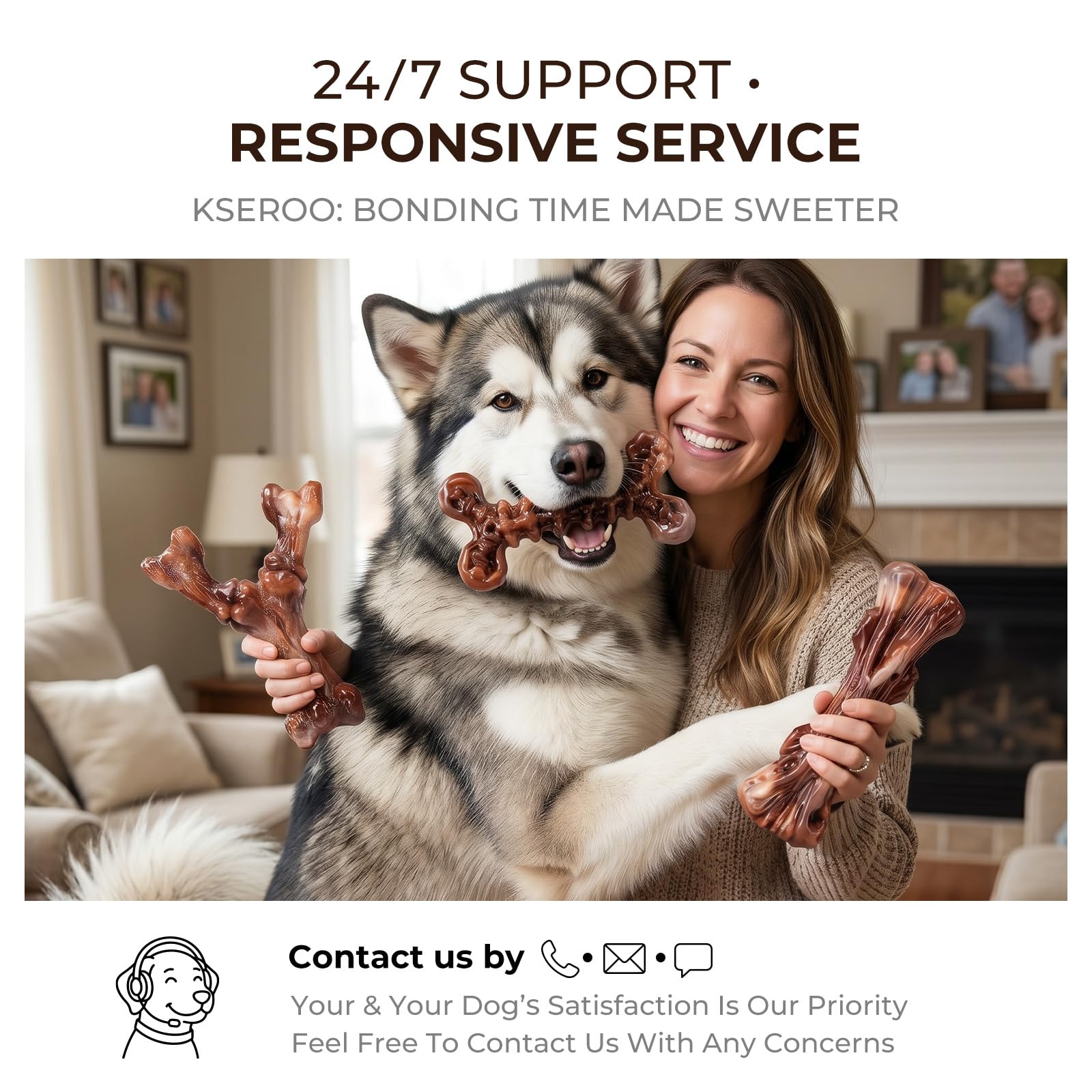 Kseroo lifestyle shot in living room promoting calm, quiet bonding