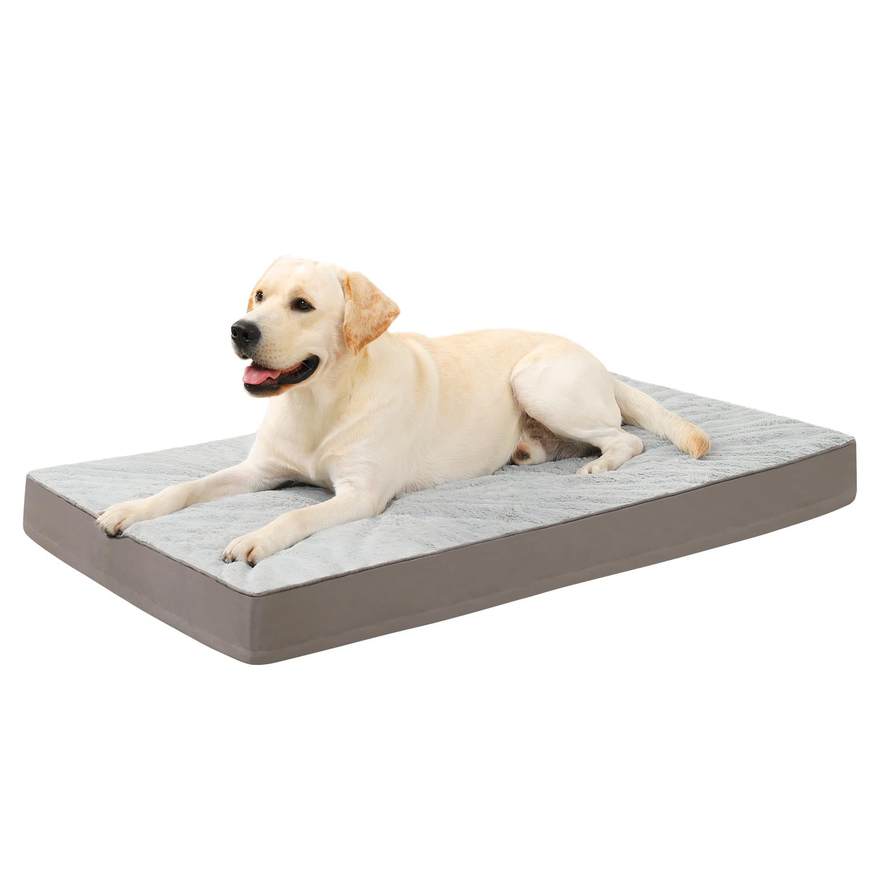 KSIIA bed front view showing full grey mattress and supportive profile benefit
