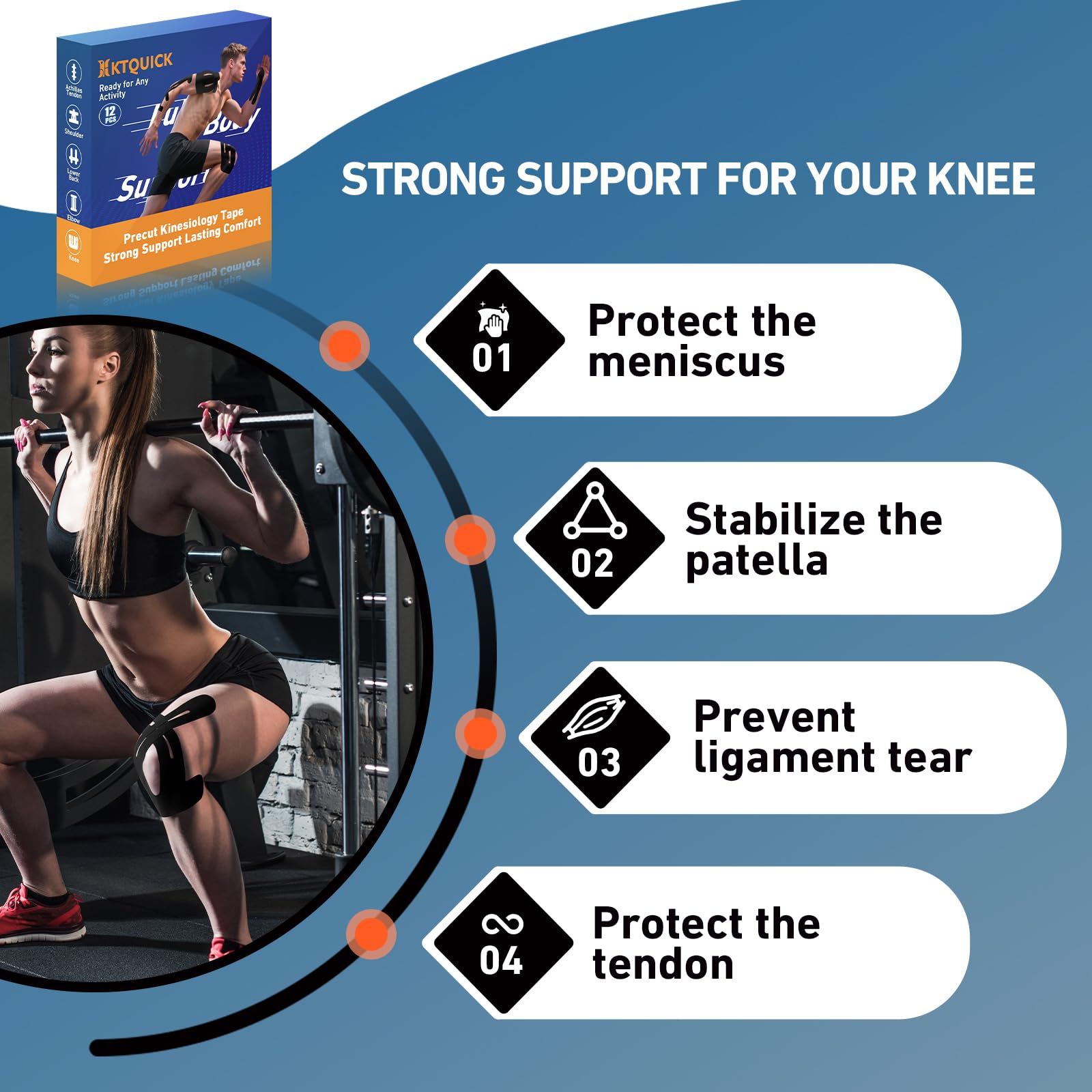 KTQUICK tape worn by runner demonstrating stable support during activity
