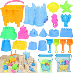 KUBUSFLY front view showing two castle buckets and included toys for easy packing